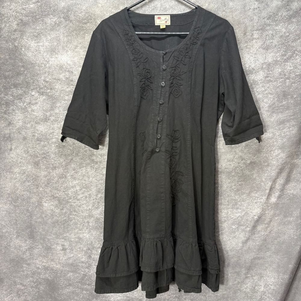 Scully Western Country Embroidered Ruffle Shift Dress Size L Lace Up Corset Back